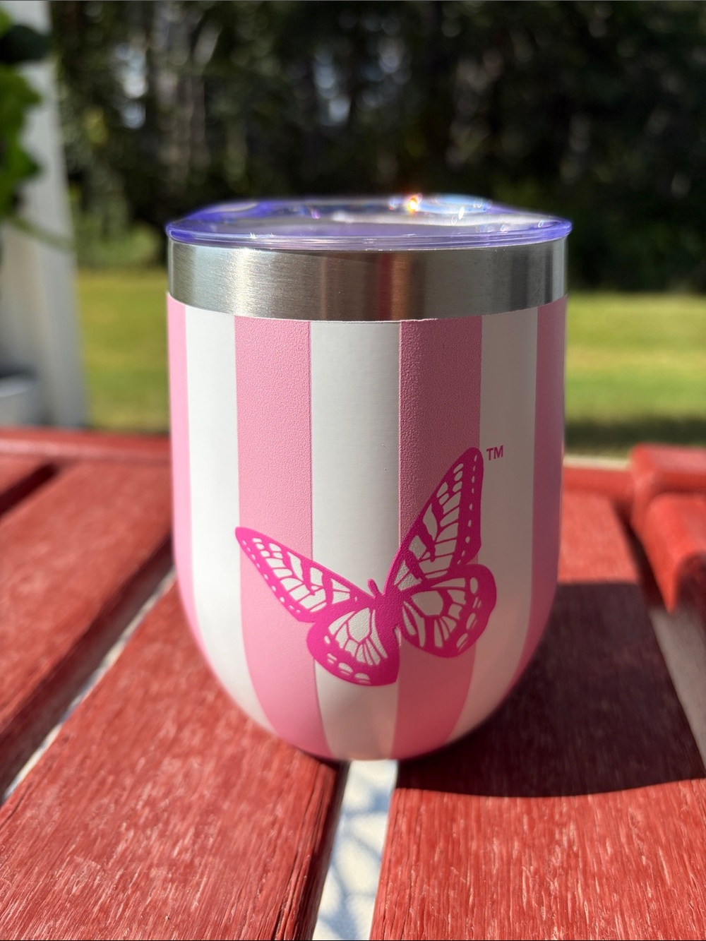 Dolly Parton Pink Striped Butterfly Insulated Tumbler - Double Wall Drinkware